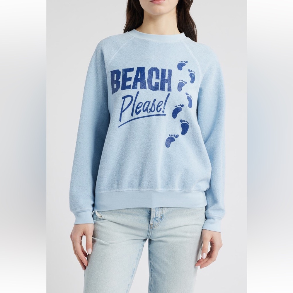 Daydreamer LA Women’s Beach Please reverse raglan sweatshirt sky Blue Sz large